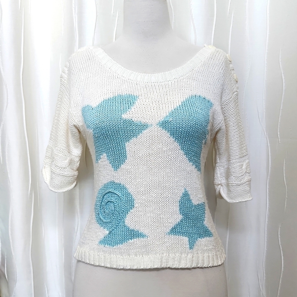 Vintage Pronto Moda Knit Crochet Nautical Sweater Top